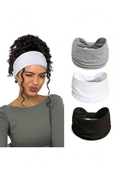 Generic جموعة 3 قطع من شريط الرأس النسائي بوهيمي - شرائط مرنة سميكة مانعة للا...
