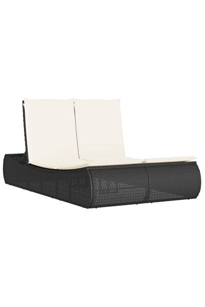 vidaxl Șezlong dublu cu perne, negru, poliratan