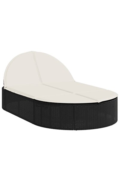 vidaxl Șezlong dublu cu perne, negru, poliratan