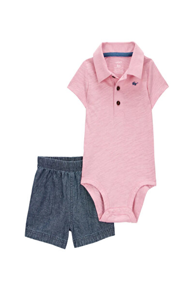 Carter's Carters Erkek Bebek Gömlek Yaka Zıbınlı Şortlu Takım 12-24 Ay PEMBE