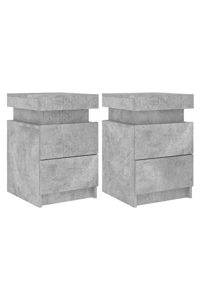 vidaxl Noptiere cu lumini LED, 2 buc., gri beton, 35x39x55 cm