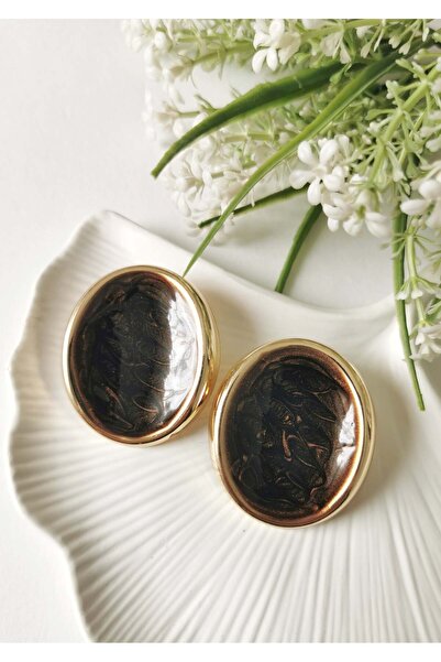Halley Concept Brown mine coated steel oval vintage earrings 4x5 cm