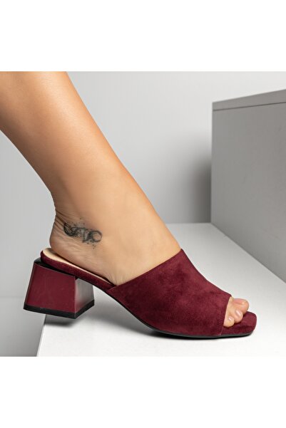 Modlet.ro Women's burgundy suede casual slippers with a heel MOD14349