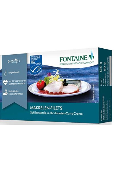 Fontaine Conserva, File de macrou fara piele in sos bio de rosii si curry, 125g