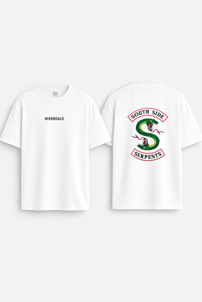 cesita Tricou negru cu imprimeu Riverdale, cu gât rotund, model oversize