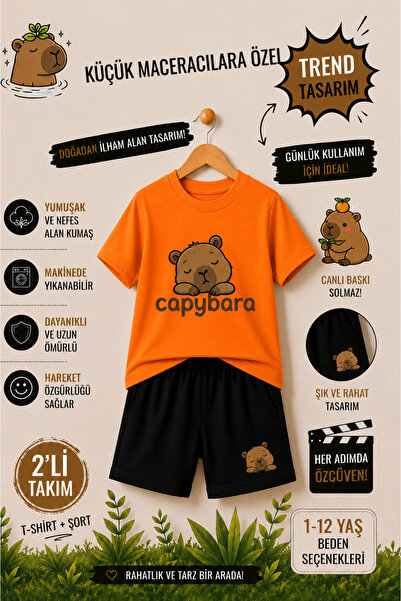 OVERMAX Capybara Mini Adventurer Printed Kids' Set – T-Shirt & Shorts 2-Piece...