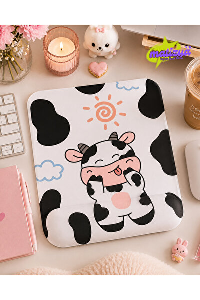 matizya Sevimli İnek Figürlü Bilek Destekli Mousepad 19x23 cm Ergonomik Kayma...