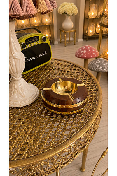 hediye Esterhomedecor Wooden Incense Burner Ashtray with Brass Details