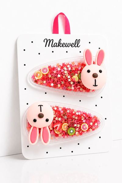 MakeWell 2-Piece Children's Snap Clips with Rabbit Figures – Purple Glittery ...