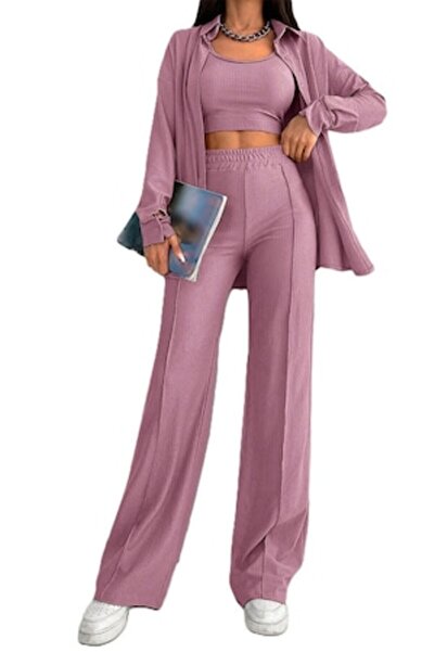 StreetWear Outlet Women's Set, 3 Pieces, Pants, Tank Top & Blouse, Violet, S