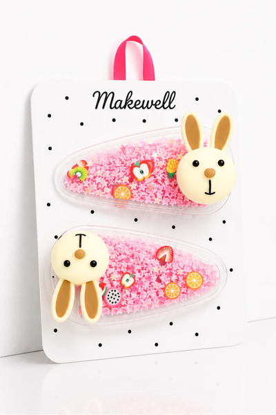 MakeWell 2-Piece Children's Snap Clips with Rabbit Figures – Purple Glittery ...