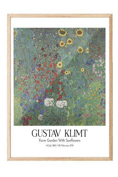 Postifull Gustav Klimt - Farm Garden with Sunflowers, Wooden Framed Painting,...