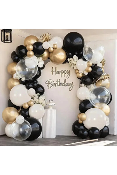 Baloane Vesele Black, White & Gold Luxury Balloon Arch Set, 134 Pieces ARC200