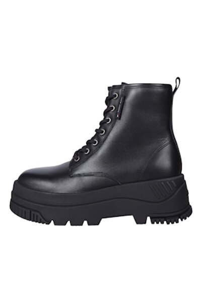 Tommy Jeans , Leather Flatform Boots, Black, 37