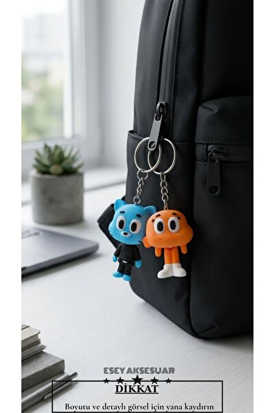 Esey Dizayn Gumball Watterson Darwin 3D MİNİ BOY Çift Anahtarlık- Okul Çantas...