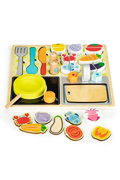 Ecotoys Set de bucătărie din lemn + accesorii