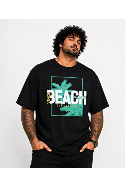 MocGrande Men's Large Size Crew Neck T-Shirt Beach 26141 Black