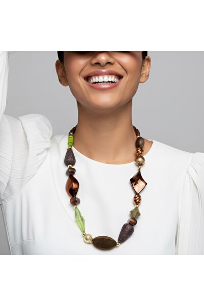 COCOSH TAKI Brown Green Gold Detailed Custom Design Necklace