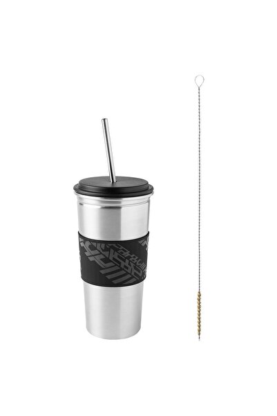 IKEA LÅNESPELARE Mug with lid and straw, black