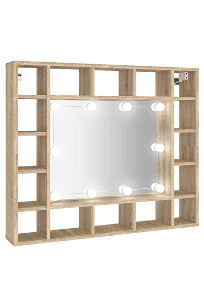 vidaxl Dulap cu oglindă și LED, stejar sonoma, 91x15x76,5 cm
