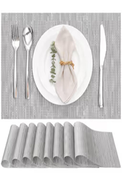 Other Washable Woven Placemats Set of 8 Non-Slip Heat-Resistant – Silver 30x4...