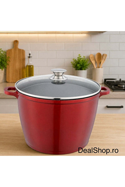 dealshopromania Oală de 10 litri cu înveliș de granit, 28 cm, capac de sticlă...