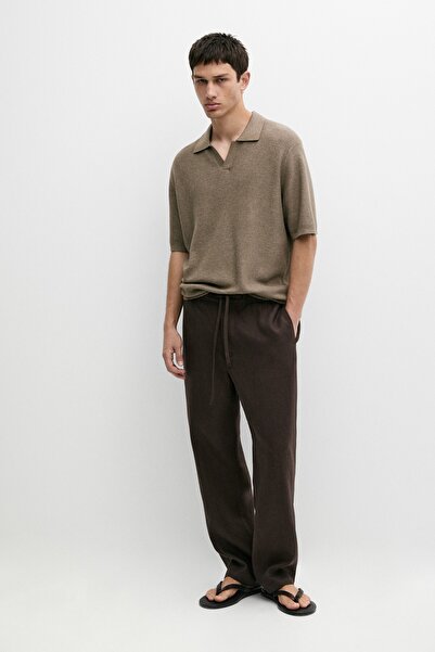 Massimo Dutti Pamuk karışımlı v yaka triko polo