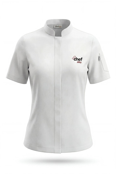 ChefDikişi Short Sleeve Hidden Placket White Women's Chef Jacket - Name Embro...