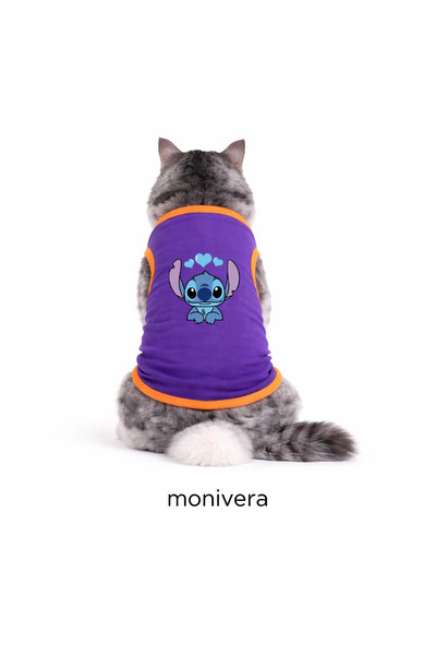 Modetra New Season Lilo Stitch Printed Purple Color Ribbed Cat Outfit - Under...
