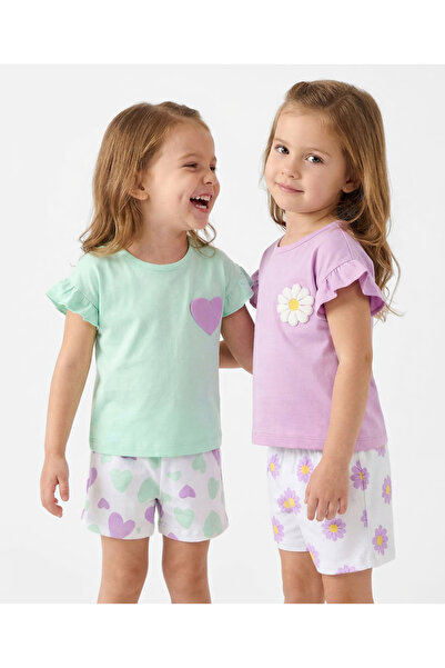 Bonfino 100% Cotton Printed Flutter Sleeves T-Shirt & Shorts Set (Pack of 2) ...
