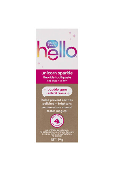 Hello Pastă de dinți, Copii, Unicorn Sparkle, Aromă de gumă de mestecat, Prot...