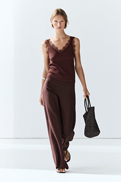 Massimo Dutti Dantel detaylı askılı bluz