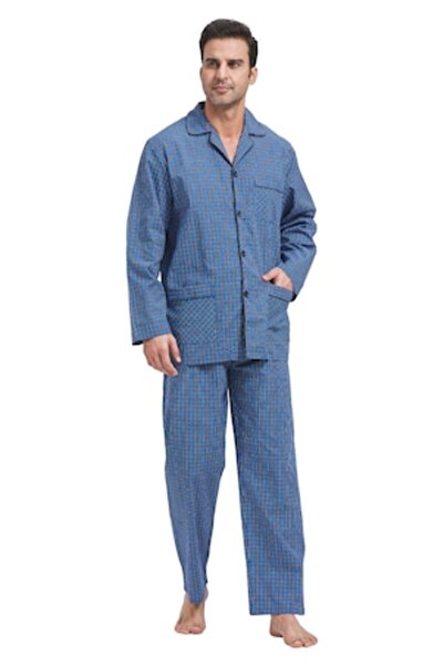 Global Set de pijamale pentru bărbați, stil clasic, din bumbac, cu mânecă lun...