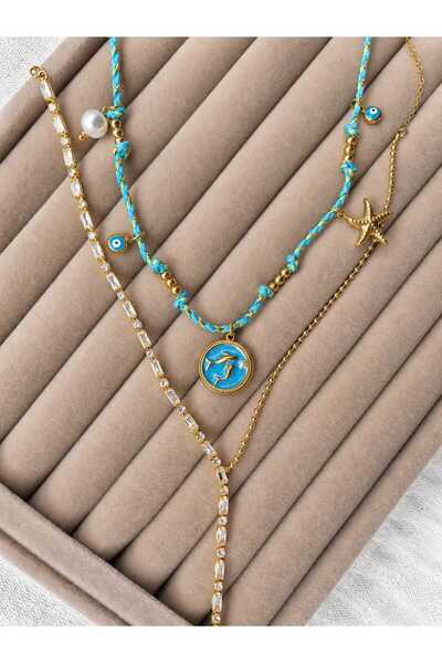Mope Accessories Zircon Stone Sea Charm 2-Piece Necklace Set