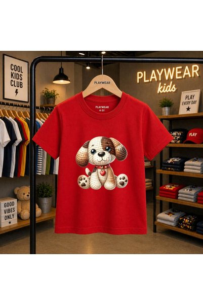 playwear Knitted Doge Printed 100% Children's Unisex T-Shirt 5 6 -7 8-9 10 -1...