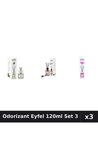 Eyfel Set 3 Odorizant Cameră cu Betișoare 120ml - Lacramioare, Vanilie, Bubbl...