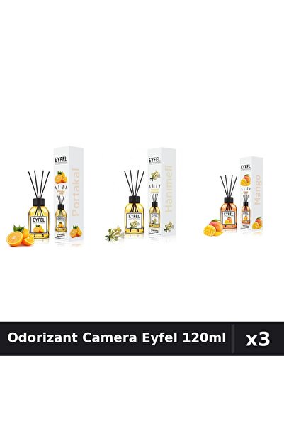 Eyfel Set 3 Odorizante Camera cu Betisoare 120ml - Portocala, Mango, Mana Mai...