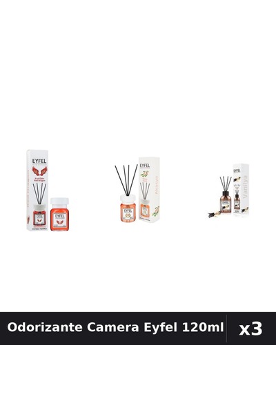 Eyfel Set 3 Odorizante Camera cu Betisoare 120ml - Acacia, Red Dragon, Vanilie