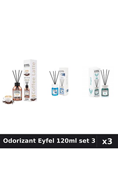 Eyfel Set 3 Odorizante Camera cu Betisoare 120ml - Angel, Cafea, Cool Water