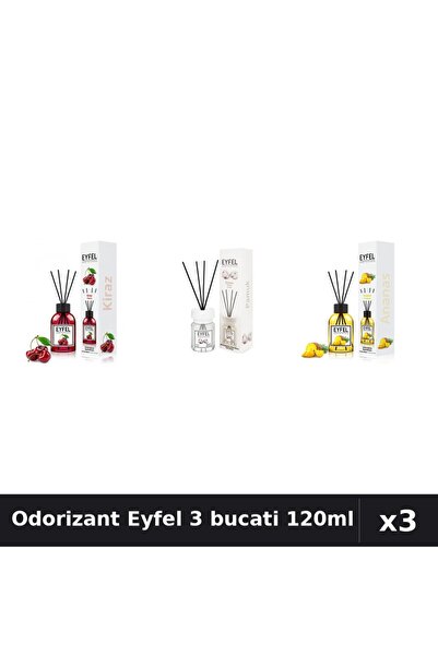 Eyfel Set 3 Odorizante Camera cu Betisoare - Cirese, Bumbac, Ananas 120ml