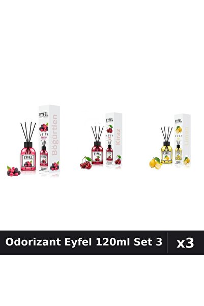 Eyfel Set 3 Odorizante Camera cu Betisoare 120ml - Fructe Pădure, Cireșe, Lămâie