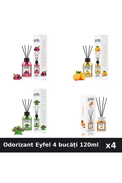 Eyfel Set 4 Odorizante Camera cu Betisoare 120ml - Fructe Pădure, Portocală, ...