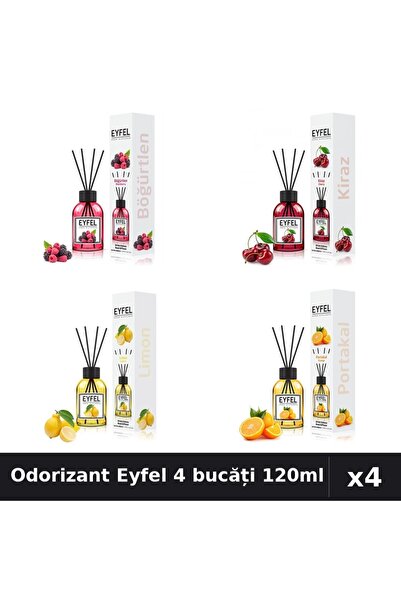 Eyfel Set 4 Odorizant Camera cu Betisoare 120ml - Cireșe, Fructe Pădure, Lămâ...