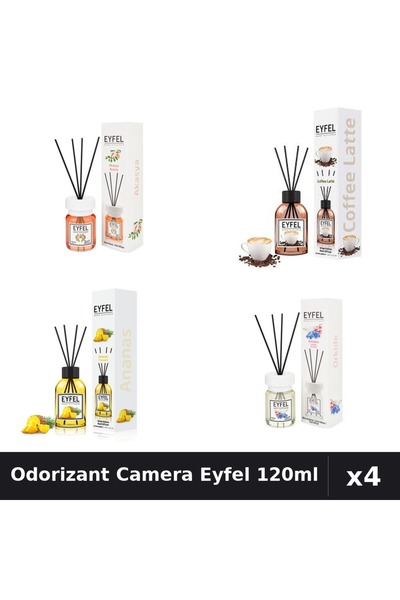 Eyfel Set 4 Odorizant Camera cu Betisoare - Acacia, Cafea, Ananas, Orhidee 120ml