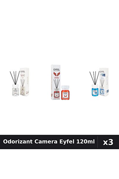 Eyfel Set 3 Odorizant Camera cu Betisoare - Bumbac, Red Dragon, Cool Water 120ml