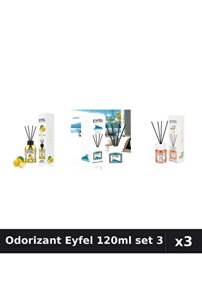 Eyfel Set 3 Odorizante Camera cu Betisoare 120ml - Lamaie, Ocean, Acacia