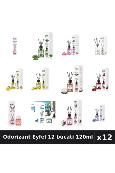 Eyfel Set 12 Odorizante Camera cu Betisoare - 12 Arome Asortate, 120ml