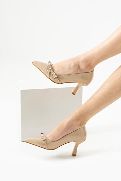 Roshin Shoes New Season Classic High-Heeled Shoes Beige Patent Leather Heel H...