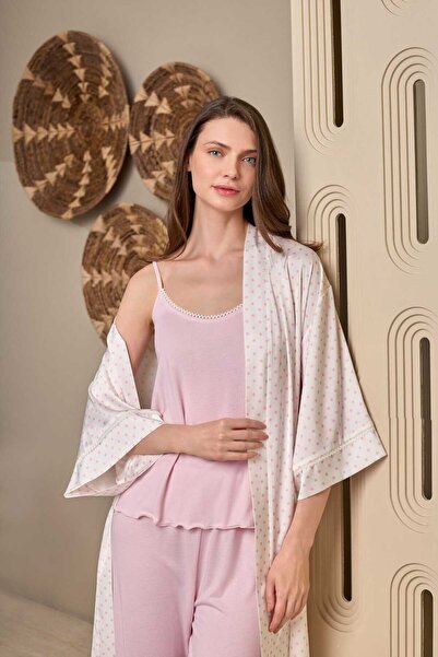 Lohussa New Season Women's Pink Polka Dot Strap Summer Dowry Dressing Gown Pa...