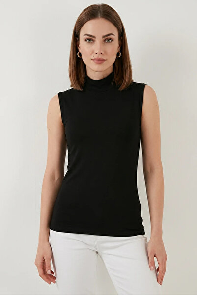 buğrahayalin Women's Turtleneck Sleeveless Viscose Black Bodysuit